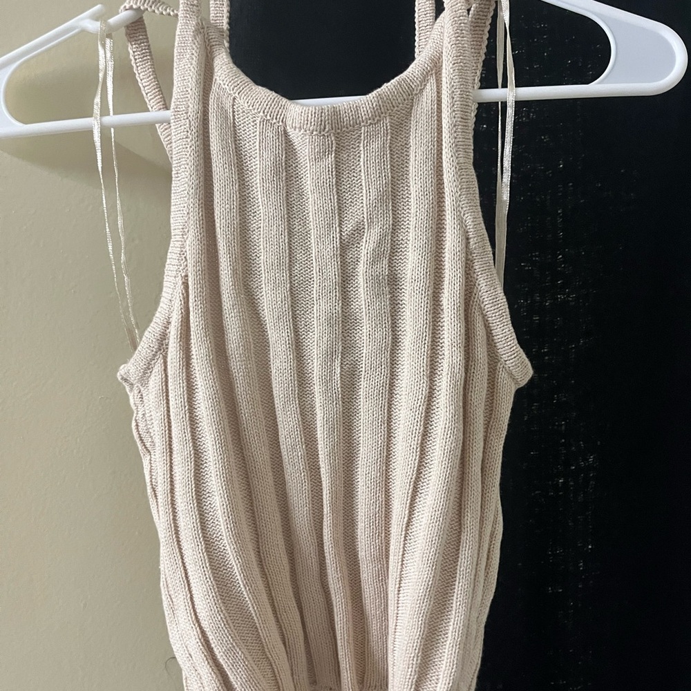 Freshman Beige Ribbed Knit Top